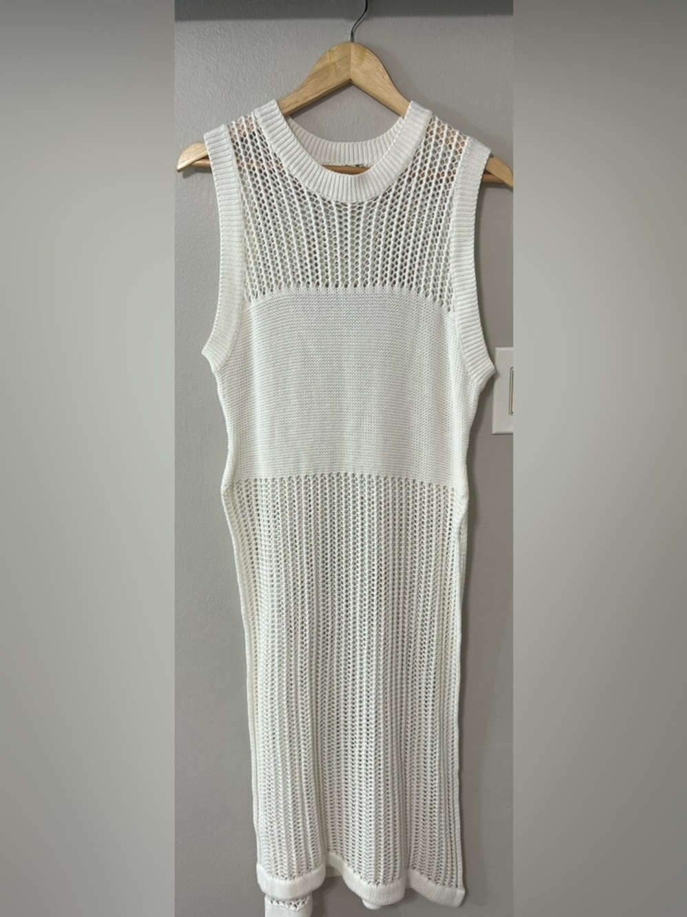 Free People White Crochet Midi Dress Cover Up Side Slit Boho Beach Size L - Picture 5 of 13